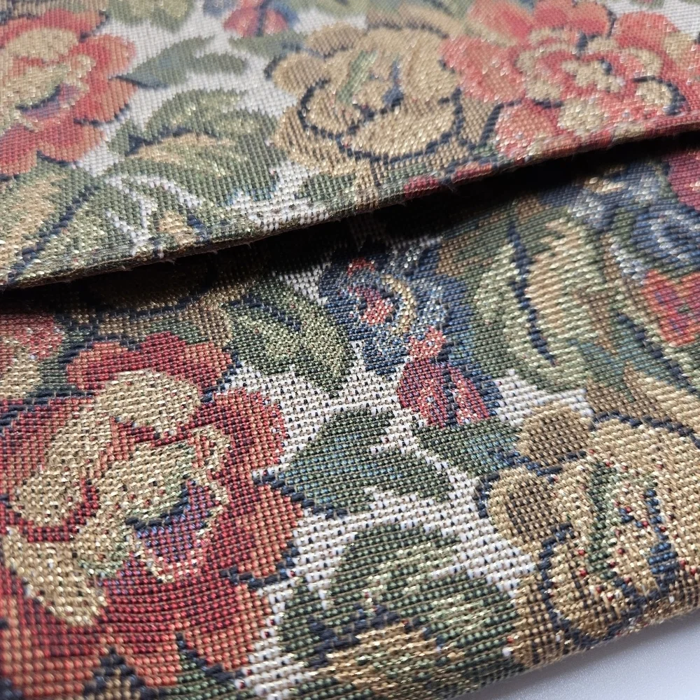 VINTAGE Floral Pink and Green Metallic Tapestry Shoulder Bag
